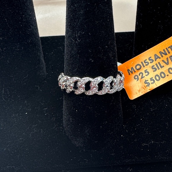 NEW - 1.50 CTW Moissanite Diamond Sterling Silver Cuban Link Ring Size 10